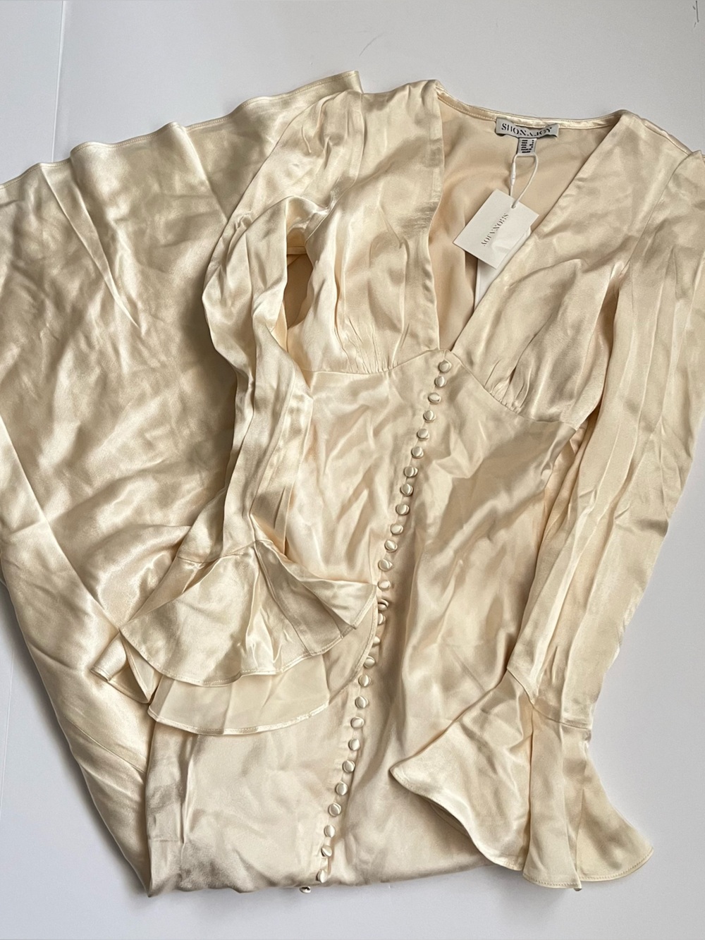 Shona Joy La Lune Frill Cuff Bias Midi Dress - Cream - Picture 5 of 7
